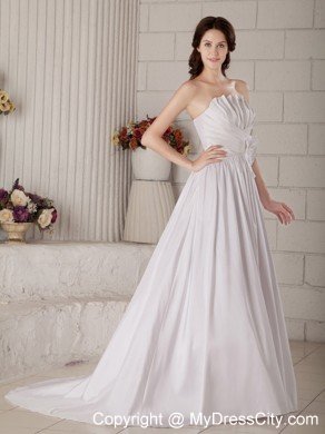 A-line Beaded Flower Decorate Waist Ruched Wedding Dress