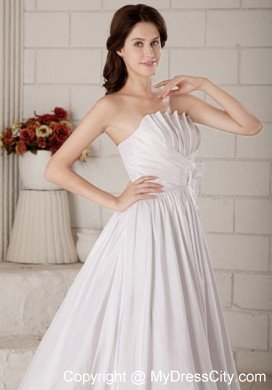 A-line Beaded Flower Decorate Waist Ruched Wedding Dress