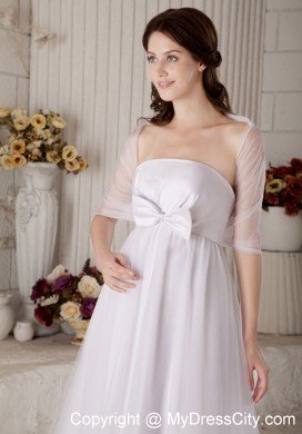 A-line Bowknot Brush Train Wedding Gown with Sheer Jacket