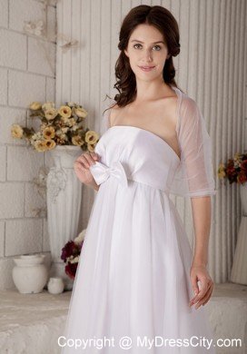 A-line Bowknot Brush Train Wedding Gown with Sheer Jacket