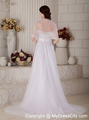 A-line Bowknot Brush Train Wedding Gown with Sheer Jacket