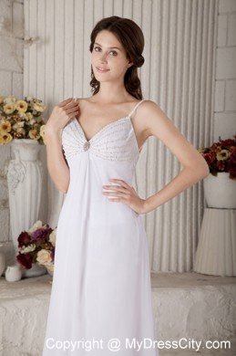 Column Spaghetti Straps Chiffon Beading Backless Bridal Dress