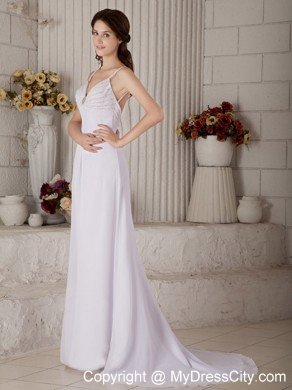 Column Spaghetti Straps Chiffon Beading Backless Bridal Dress