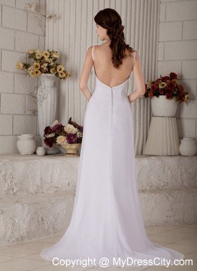 Column Spaghetti Straps Chiffon Beading Backless Bridal Dress