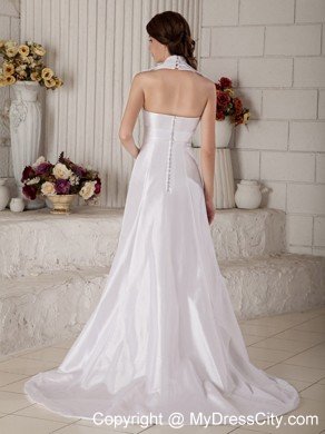 Halter A-line Court Train Beading Decorate Waist Bridal Gown