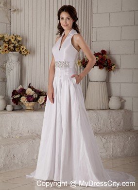 Halter A-line Court Train Beading Decorate Waist Bridal Gown