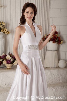 Halter A-line Court Train Beading Decorate Waist Bridal Gown