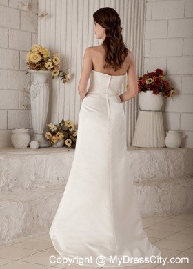 Simple Halter Column Sweep Train Zipper-up Ruched Wedding Gown