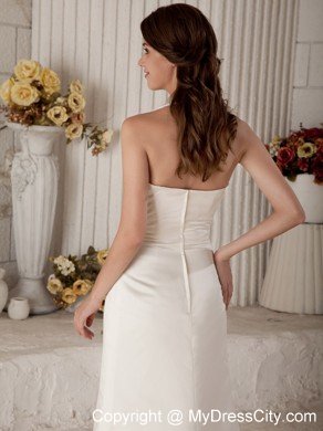 Simple Halter Column Sweep Train Zipper-up Ruched Wedding Gown