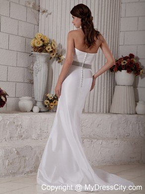 Mermaid Halter V-Neck Bow and Beading Decorate Wedding Gown