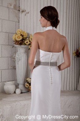 Mermaid Halter V-Neck Bow and Beading Decorate Wedding Gown