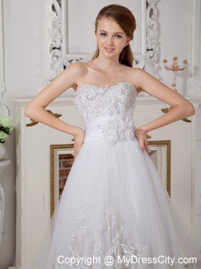 Court Train Lace Appliques Bowknot Decorate Back Bridal Gown