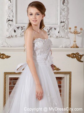 Court Train Lace Appliques Bowknot Decorate Back Bridal Gown