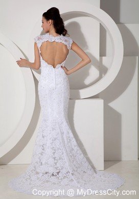 V-neck Mermaid Sleeveless Backless Beaded Lace Bridal Dress