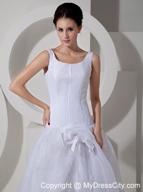 A-Line Scoop Court Train Tulle Bowknot Simple Bridal Dress