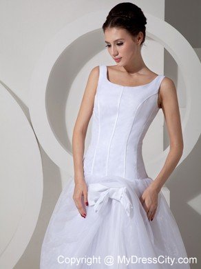 A-Line Scoop Court Train Tulle Bowknot Simple Bridal Dress