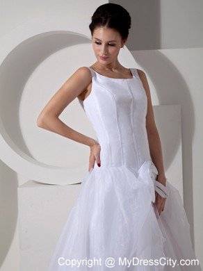 A-Line Scoop Court Train Tulle Bowknot Simple Bridal Dress