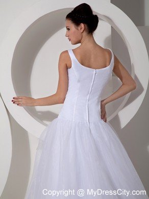 A-Line Scoop Court Train Tulle Bowknot Simple Bridal Dress