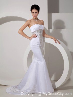 Mermaid Embroidery Decorate Waist and Brush Train Bridal Gown