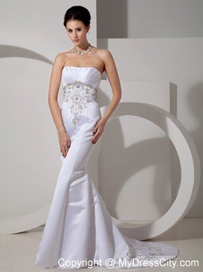 Mermaid Embroidery Decorate Waist and Brush Train Bridal Gown