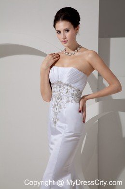 Mermaid Embroidery Decorate Waist and Brush Train Bridal Gown