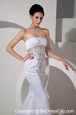 Mermaid Embroidery Decorate Waist and Brush Train Bridal Gown