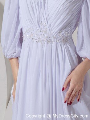 Empire V-neck Half Sleeves Ruched and Beaded Bridal Dress