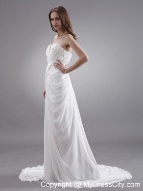 Elegant V-cut Sweetheart Court Train Chiffon Bridal Dress