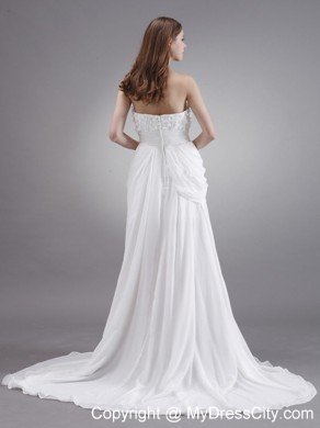 Elegant V-cut Sweetheart Court Train Chiffon Bridal Dress