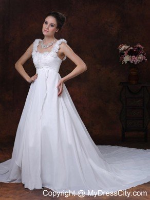 Hand-made Flower Decorate Straps Ruched Bridal Dress