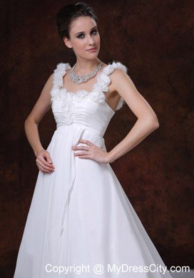 Hand-made Flower Decorate Straps Ruched Bridal Dress