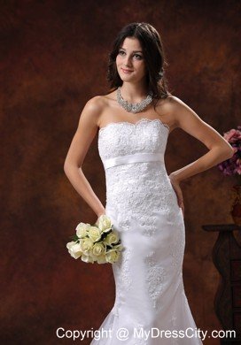 Strapless Mermaid Brush Train Sash and Lace Bridal Dress