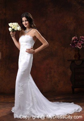 Strapless Mermaid Brush Train Sash and Lace Bridal Dress