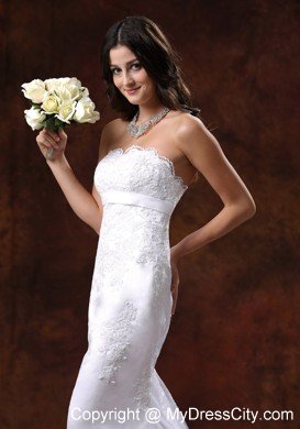 Strapless Mermaid Brush Train Sash and Lace Bridal Dress