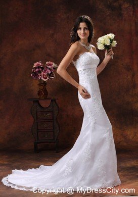 Strapless Mermaid Brush Train Sash and Lace Bridal Dress