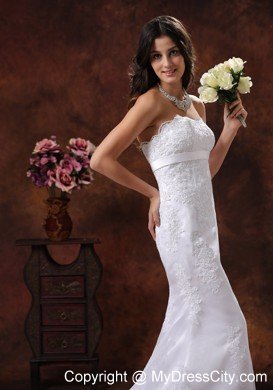 Strapless Mermaid Brush Train Sash and Lace Bridal Dress