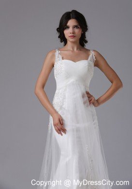 Straps Sweetheart Lace Brush Train Ruched Wedding Gown