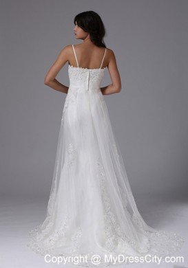 Straps Sweetheart Lace Brush Train Ruched Wedding Gown