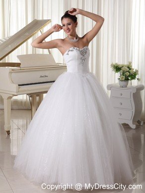 A-Line Beaded Sweetheart Satin and Tulle Wedding Dress