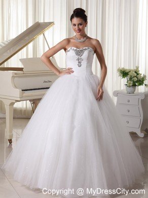 A-Line Beaded Sweetheart Satin and Tulle Wedding Dress