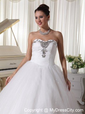 A-Line Beaded Sweetheart Satin and Tulle Wedding Dress