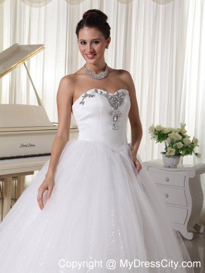 A-Line Beaded Sweetheart Satin and Tulle Wedding Dress