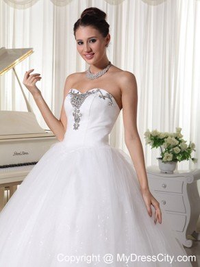 A-Line Beaded Sweetheart Satin and Tulle Wedding Dress