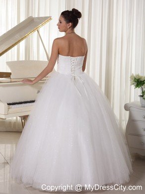 A-Line Beaded Sweetheart Satin and Tulle Wedding Dress