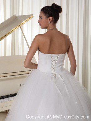 A-Line Beaded Sweetheart Satin and Tulle Wedding Dress