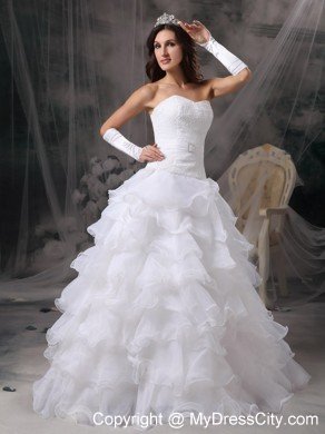 Sweetheart Organza Floor-length Ruffled Layers Wedding Dress