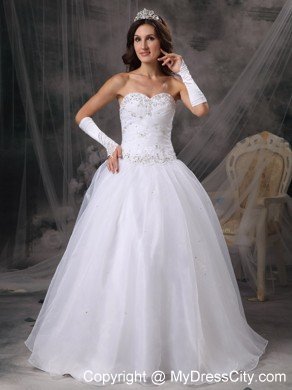 Beaded A-line Sweetheart Appliques Long Wedding Dress