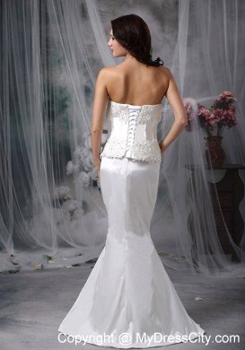 Fabulous Mermaid Low Cut Sweetheart Taffeta Lace Wedding Dress