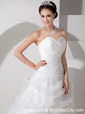 Low price A-line Sweetheart Brush Train Organza Ruching Wedding Dress