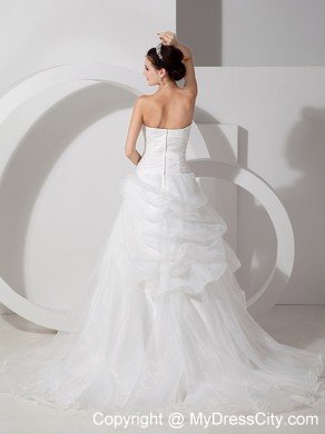 Low price A-line Sweetheart Brush Train Organza Ruching Wedding Dress